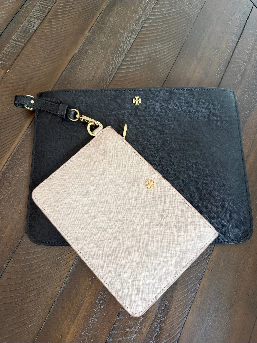 Tory Burch Two-Piece Saffiano Pouch Set in Black and Blush